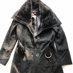 Miss Sixty Black Wool Peacoat with waist belt